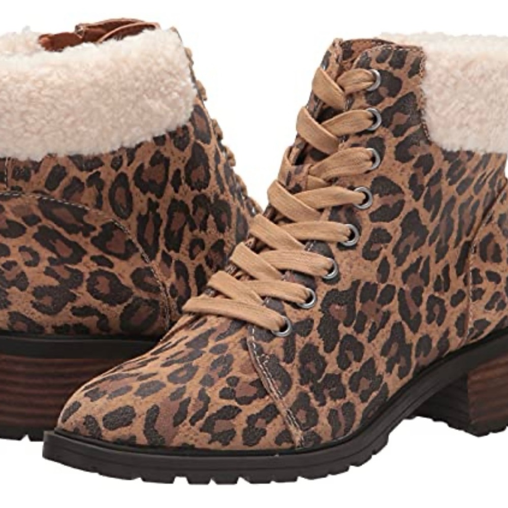 NWOT LUCKY BRAND Jacenia Brown Leopard Print Chunky Bootie Boots. Size 9…